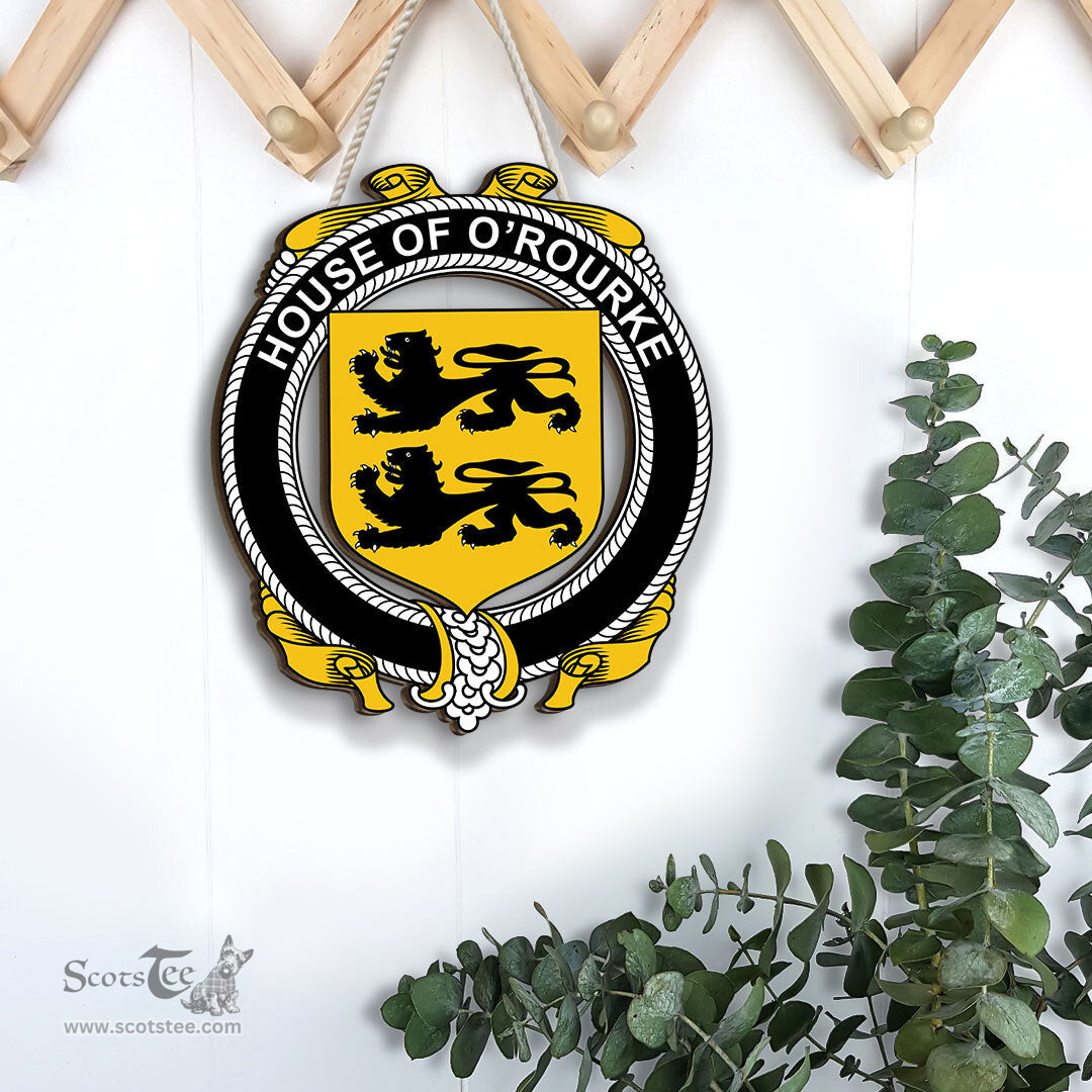 ScotsTee Shop Irish House of O ROURKE Coat of Arms Crest Ireland Wooden Hanging Wall Art Sign
