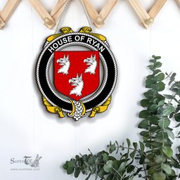 ScotsTee Shop Irish House of RYAN O Mulrian Coat of Arms Crest Ireland Wooden Hanging Wall Art Sign