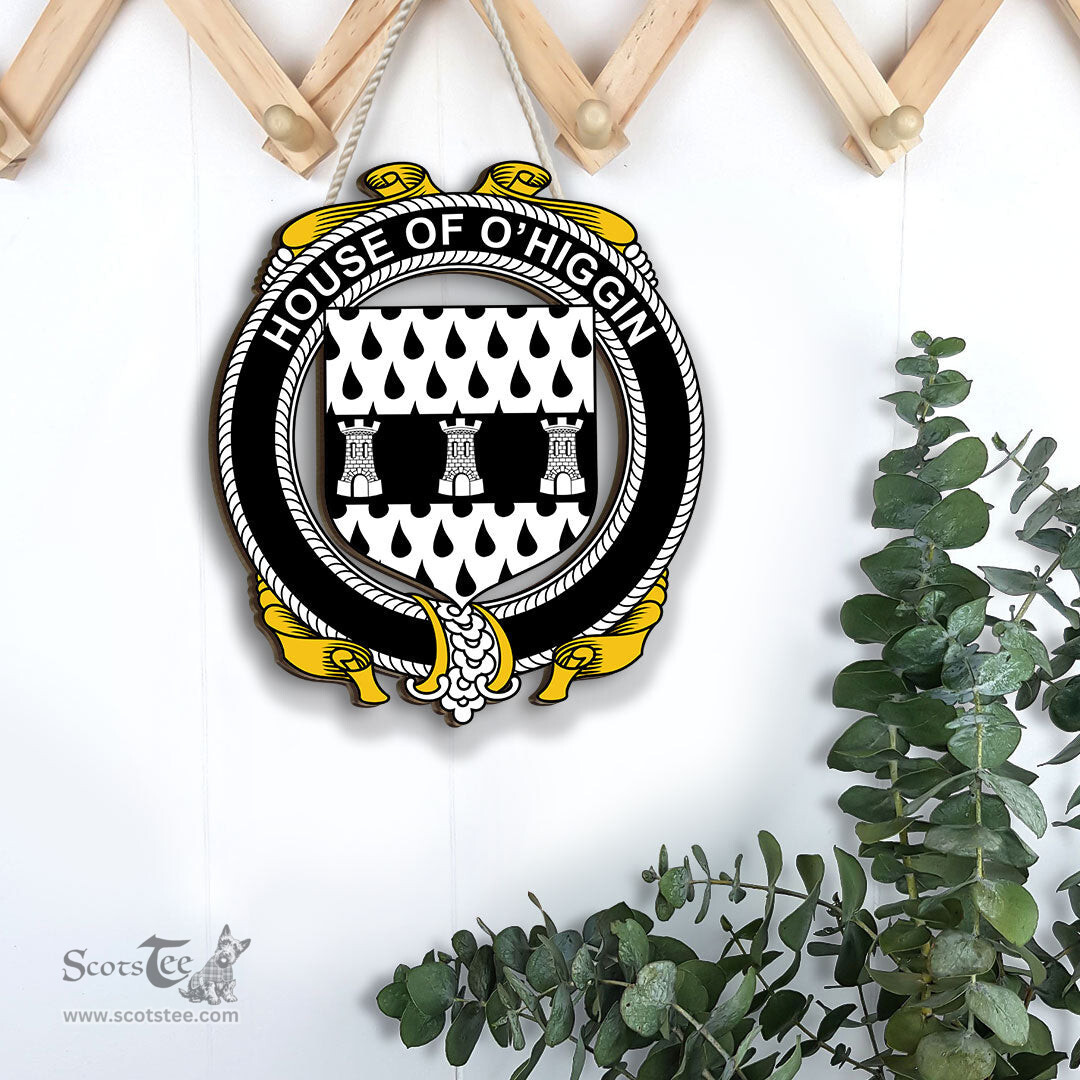 ScotsTee Shop Irish House of O HIGGIN Coat of Arms Crest Ireland Wooden Hanging Wall Art Sign