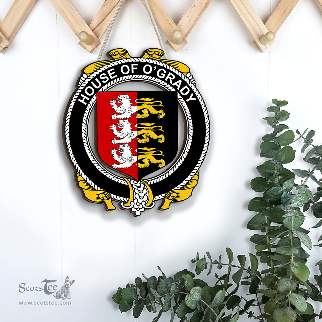 ScotsTee Shop Irish House of O GRADY Coat of Arms Crest Ireland Wooden Hanging Wall Art Sign