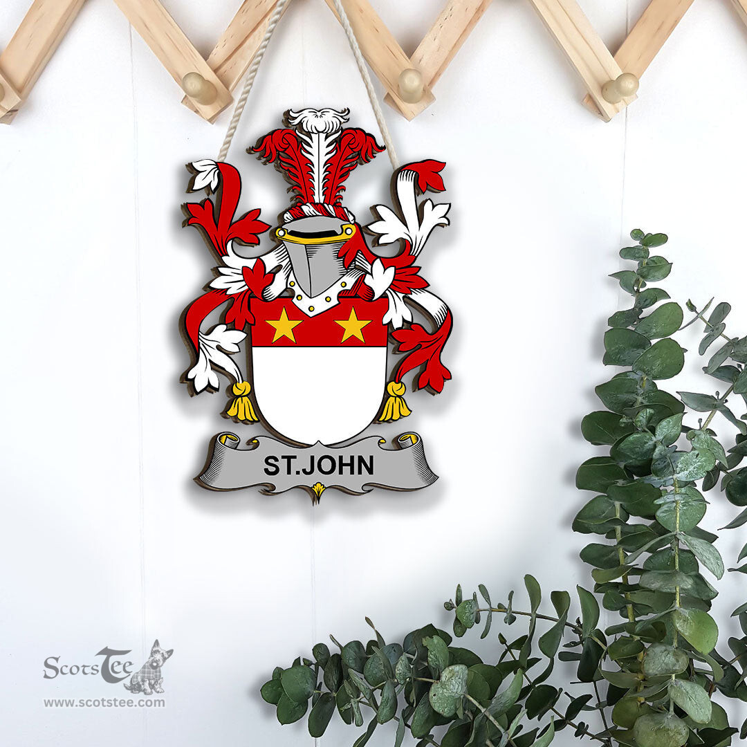 ScotsTee Shop Irish St.John Coat of Arms Crest Ireland Wooden Hanging Wall Art Sign