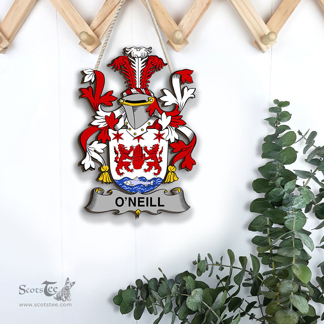 ScotsTee Shop Irish O Neill Coat of Arms Crest Ireland Wooden Hanging Wall Art Sign