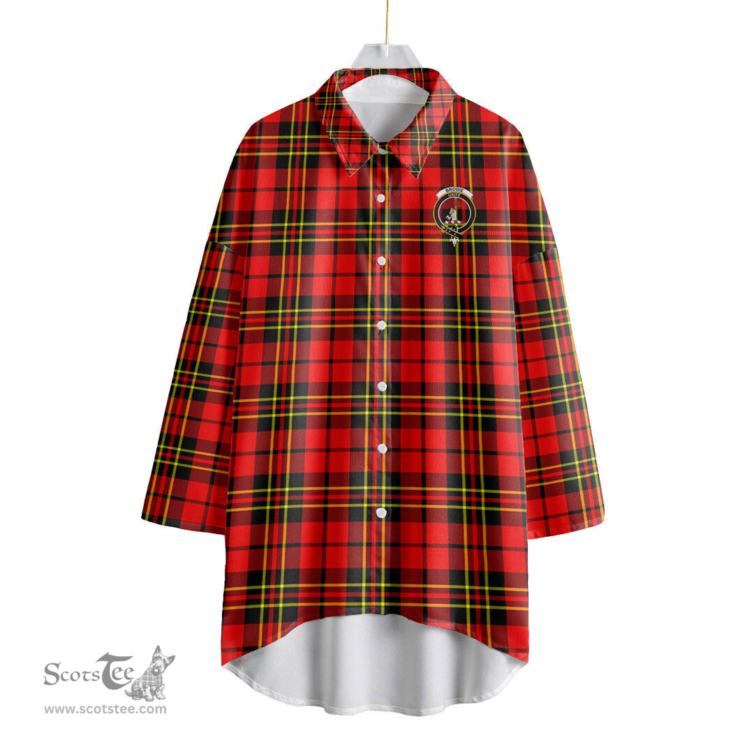 ScotsTee Shop Scottish Brodie Modern Clan Crest Tartan Womens Elbow Sleeve Chiffon Shirt