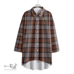 ScotsTee Shop Scottish Cameron of Erracht Weathered Clan Crest Tartan Womens Elbow Sleeve Chiffon Shirt