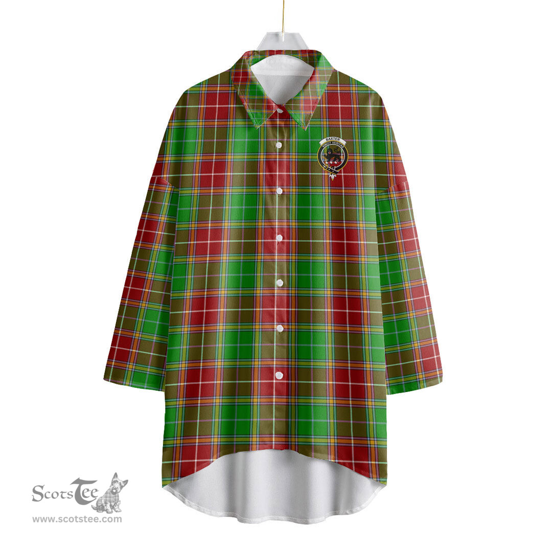 ScotsTee Shop Scottish Baxter Modern Clan Crest Tartan Womens Elbow Sleeve Chiffon Shirt