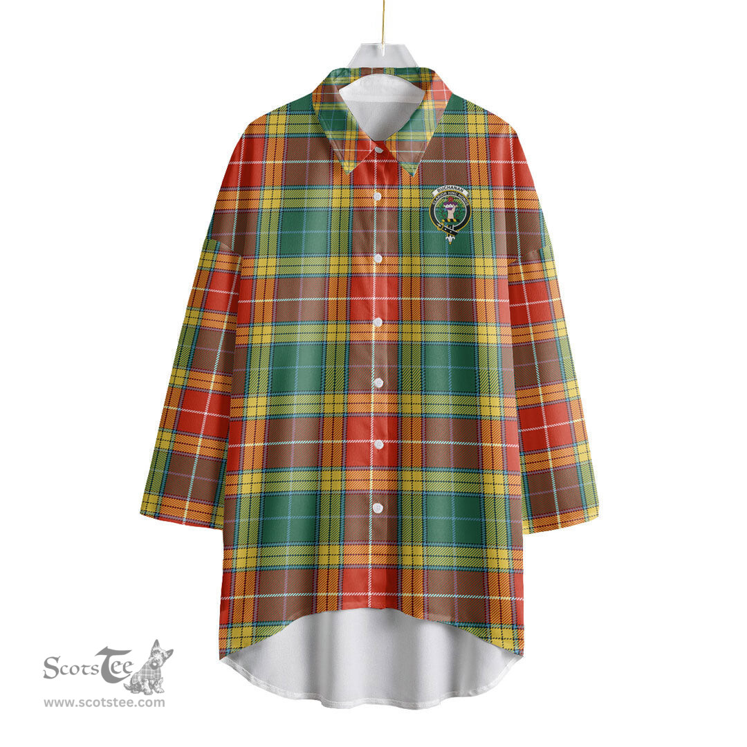ScotsTee Shop Scottish Buchanan Old Sett Clan Crest Tartan Womens Elbow Sleeve Chiffon Shirt
