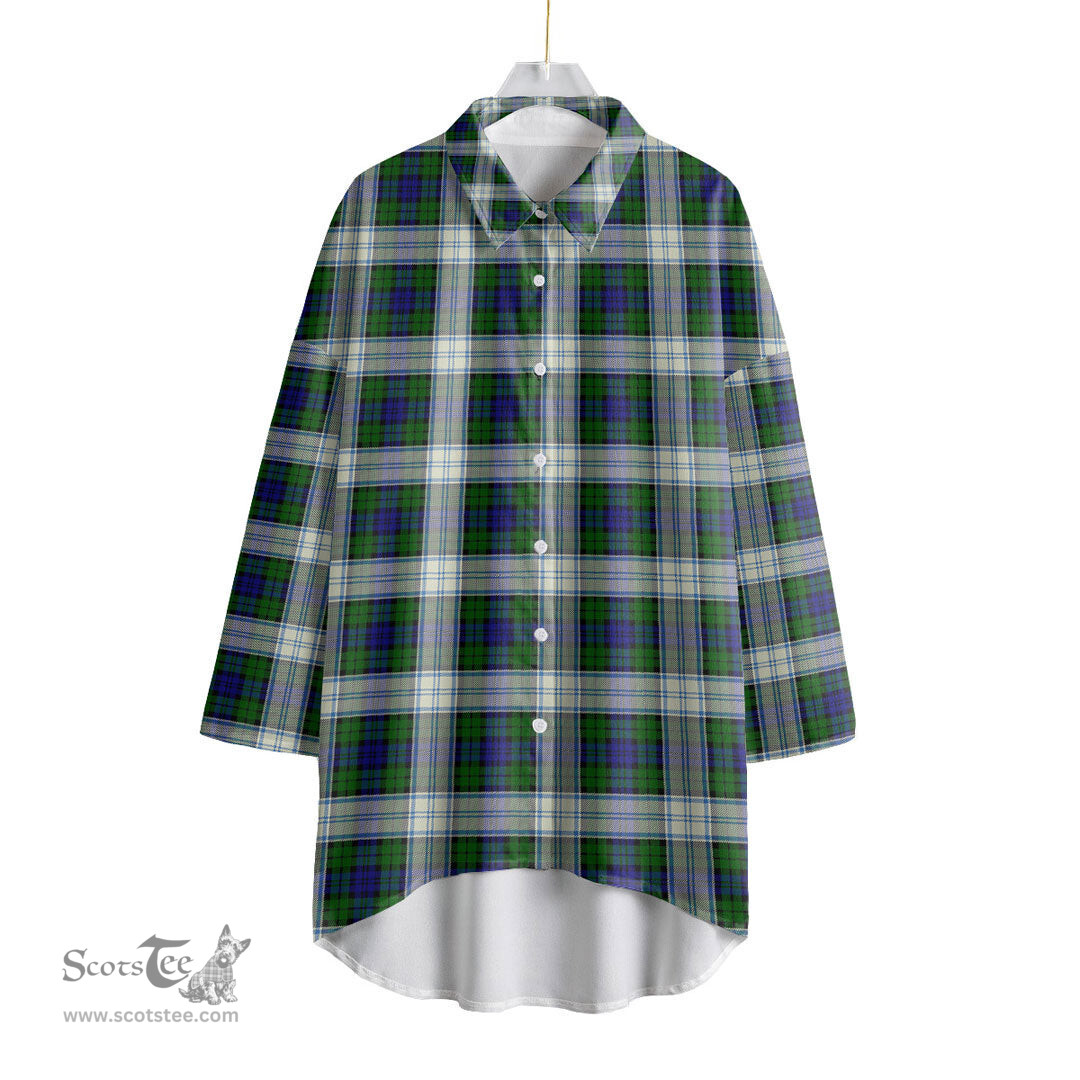 ScotsTee Shop Scottish Blackwatch Dress Modern Clan Tartan Womens Elbow Sleeve Chiffon Shirt
