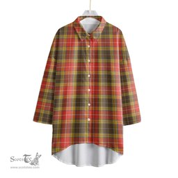 ScotsTee Shop Scottish Buchanan Old Set Weathered Clan Tartan Womens Elbow Sleeve Chiffon Shirt