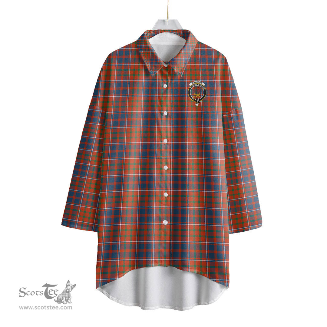 ScotsTee Shop Scottish Cameron of Lochiel Ancient Clan Crest Tartan Womens Elbow Sleeve Chiffon Shirt