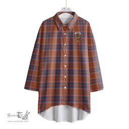 ScotsTee Shop Scottish Cameron of Lochiel Ancient Clan Crest Tartan Womens Elbow Sleeve Chiffon Shirt