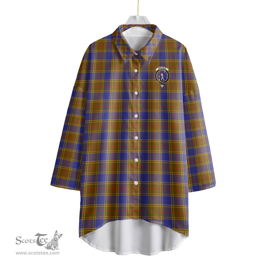 ScotsTee Shop Scottish Balfour Modern Clan Crest Tartan Womens Elbow Sleeve Chiffon Shirt