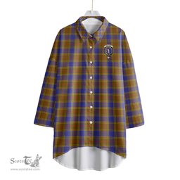 ScotsTee Shop Scottish Balfour Modern Clan Crest Tartan Womens Elbow Sleeve Chiffon Shirt