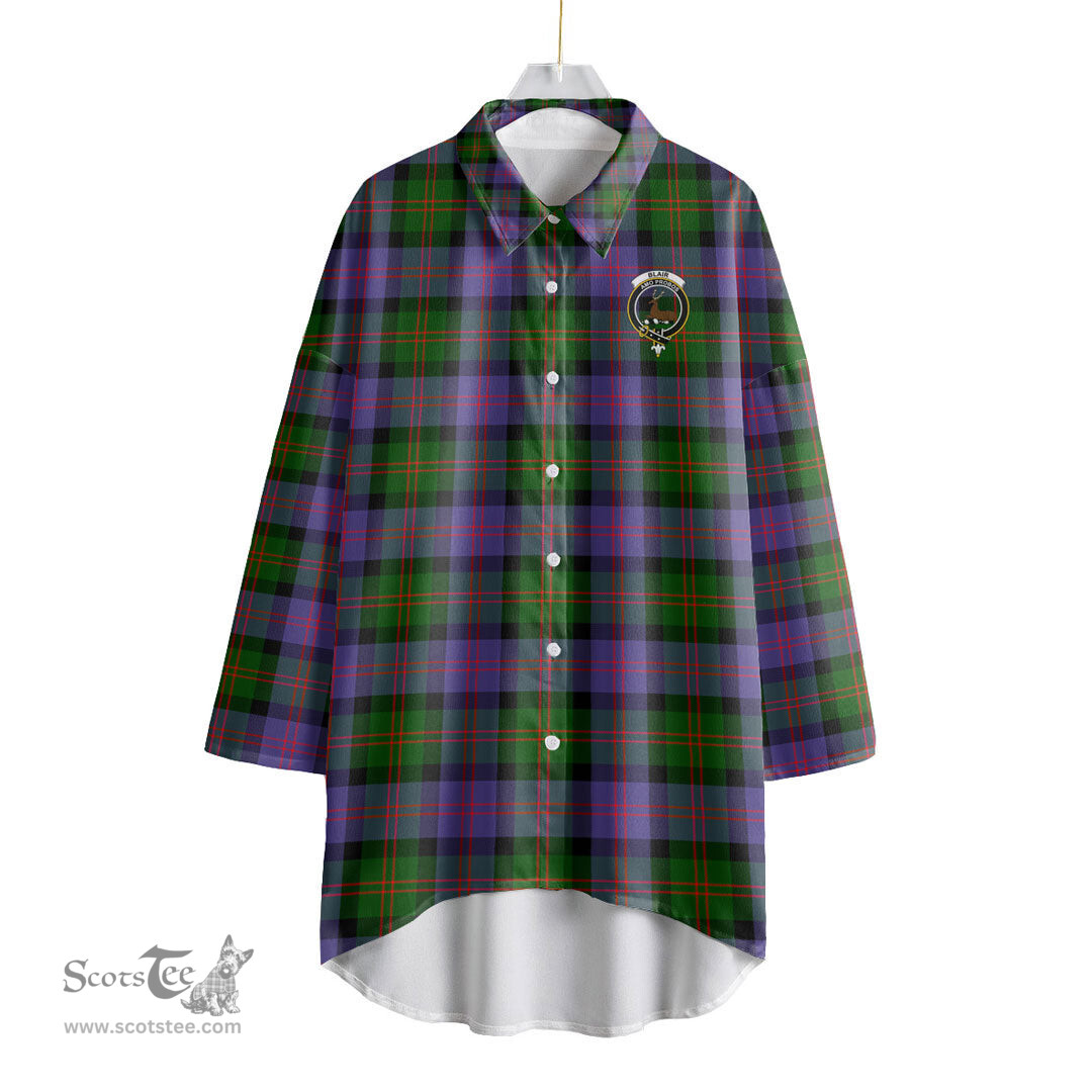 ScotsTee Shop Scottish Blair Modern Clan Crest Tartan Womens Elbow Sleeve Chiffon Shirt