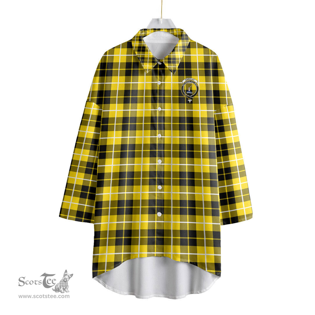 ScotsTee Shop Scottish Barclay Dress Modern Clan Crest Tartan Womens Elbow Sleeve Chiffon Shirt