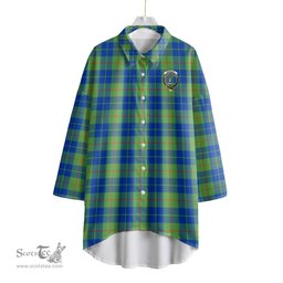 ScotsTee Shop Scottish Barclay Hunting Ancient Clan Crest Tartan Womens Elbow Sleeve Chiffon Shirt