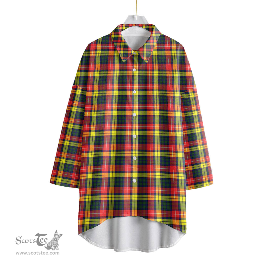 ScotsTee Shop Scottish Buchanan Modern Clan Tartan Womens Elbow Sleeve Chiffon Shirt