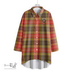 ScotsTee Shop Scottish Buchanan Old Set Weathered Clan Crest Tartan Womens Elbow Sleeve Chiffon Shirt