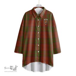 ScotsTee Shop Scottish Drummond Clan Clan Crest Tartan Womens Elbow Sleeve Chiffon Shirt