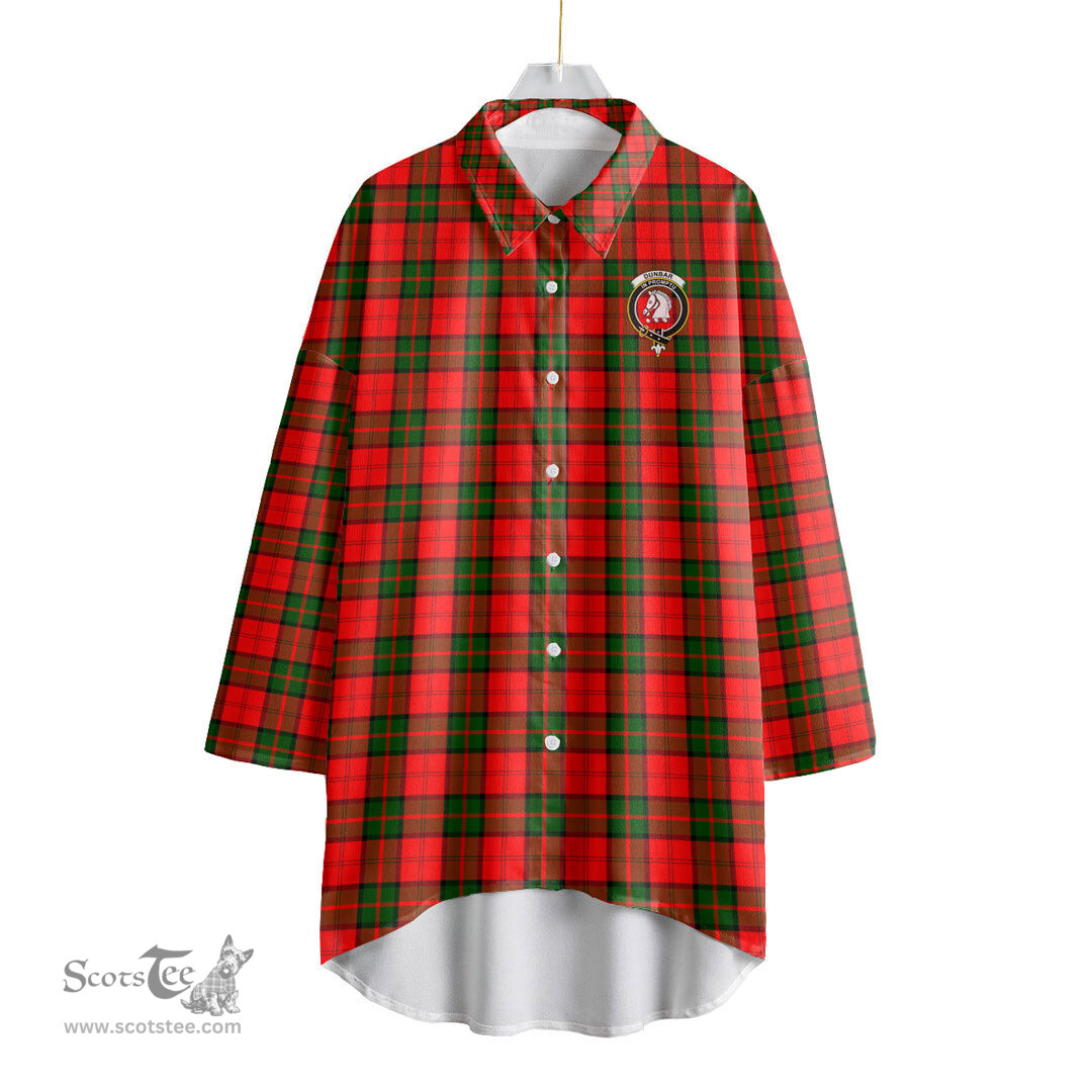 ScotsTee Shop Scottish Dunbar Modern Clan Crest Tartan Womens Elbow Sleeve Chiffon Shirt