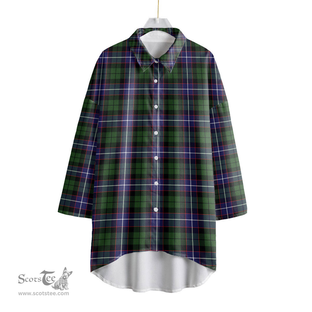 ScotsTee Shop Scottish Galbraith Modern Clan Tartan Womens Elbow Sleeve Chiffon Shirt