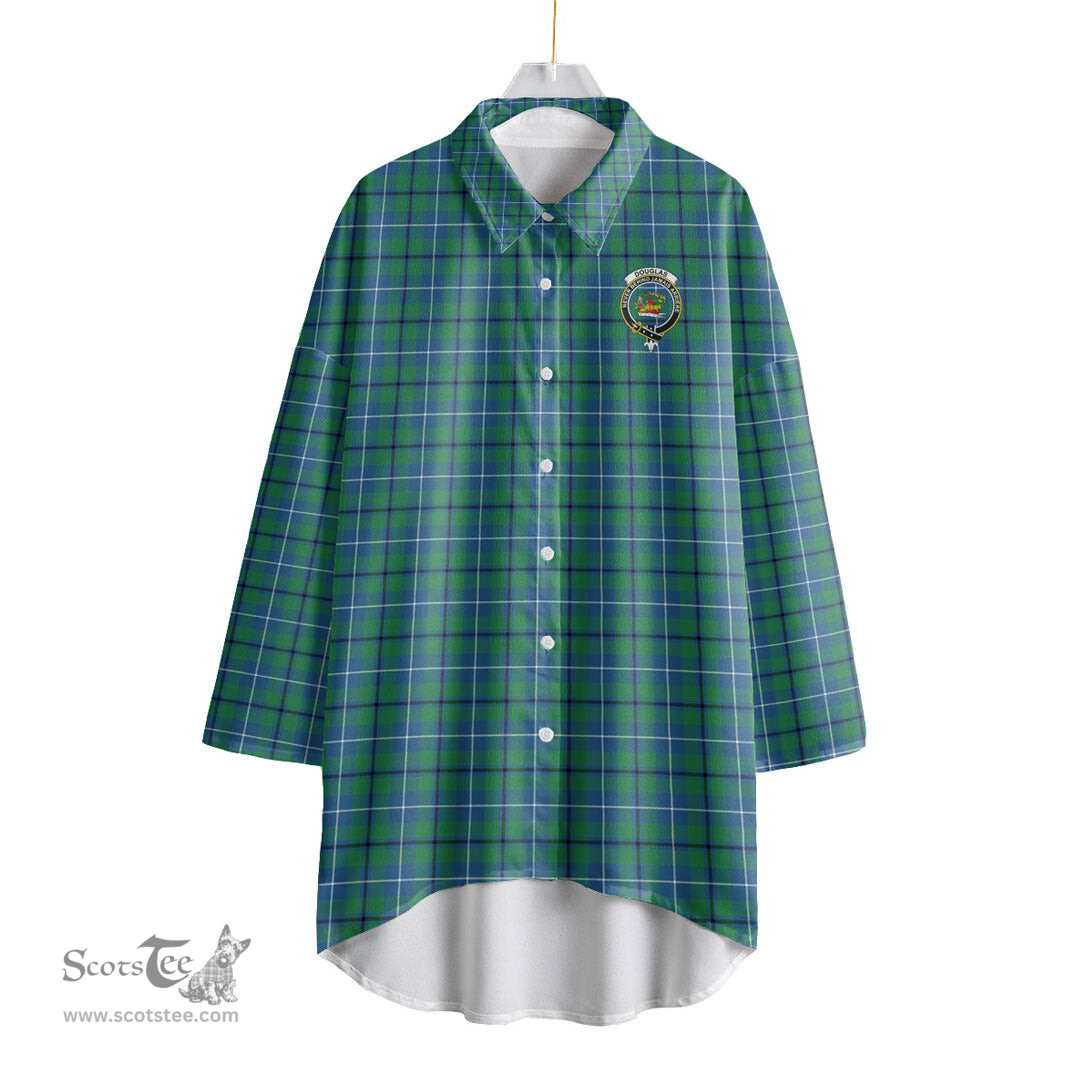 ScotsTee Shop Scottish Douglas Ancient Clan Crest Tartan Womens Elbow Sleeve Chiffon Shirt