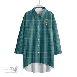 ScotsTee Shop Scottish Douglas Ancient Clan Crest Tartan Womens Elbow Sleeve Chiffon Shirt