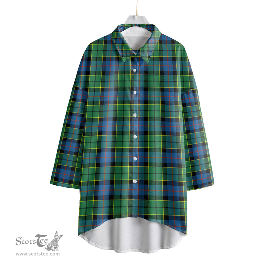 ScotsTee Shop Scottish Forsyth Ancient Clan Tartan Womens Elbow Sleeve Chiffon Shirt