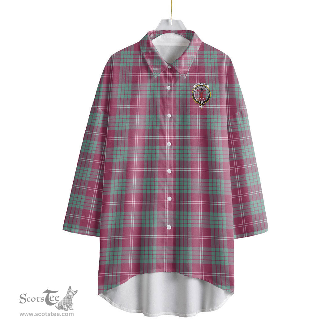 ScotsTee Shop Scottish Crawford Ancient Clan Crest Tartan Womens Elbow Sleeve Chiffon Shirt