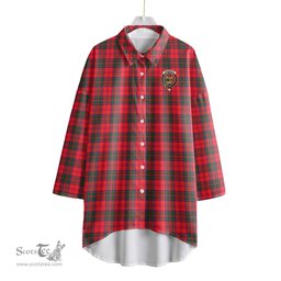ScotsTee Shop Scottish Drummond Modern Clan Crest Tartan Womens Elbow Sleeve Chiffon Shirt