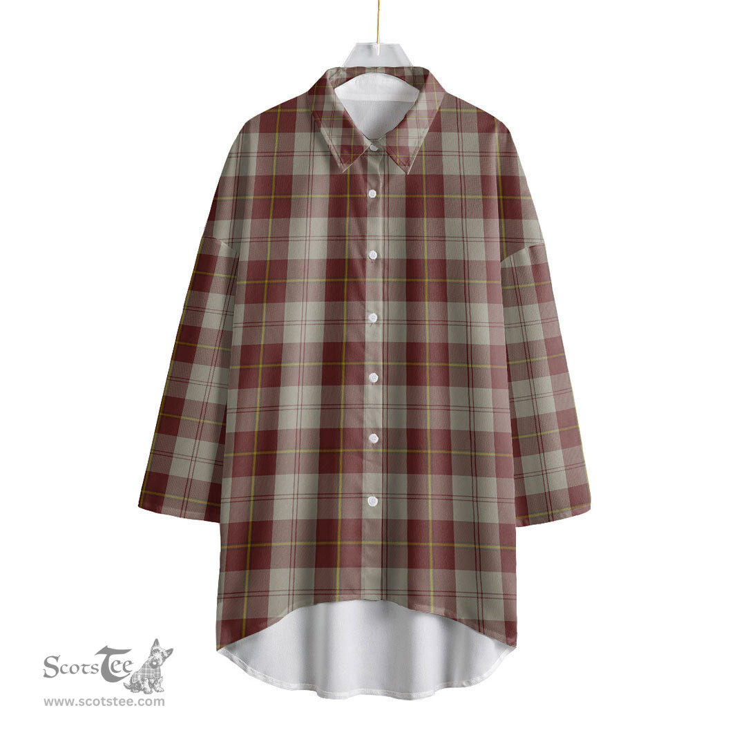 ScotsTee Shop Scottish Cunningham Burgundy Dancers Clan Tartan Womens Elbow Sleeve Chiffon Shirt