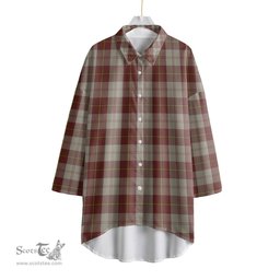 ScotsTee Shop Scottish Cunningham Burgundy Dancers Clan Tartan Womens Elbow Sleeve Chiffon Shirt