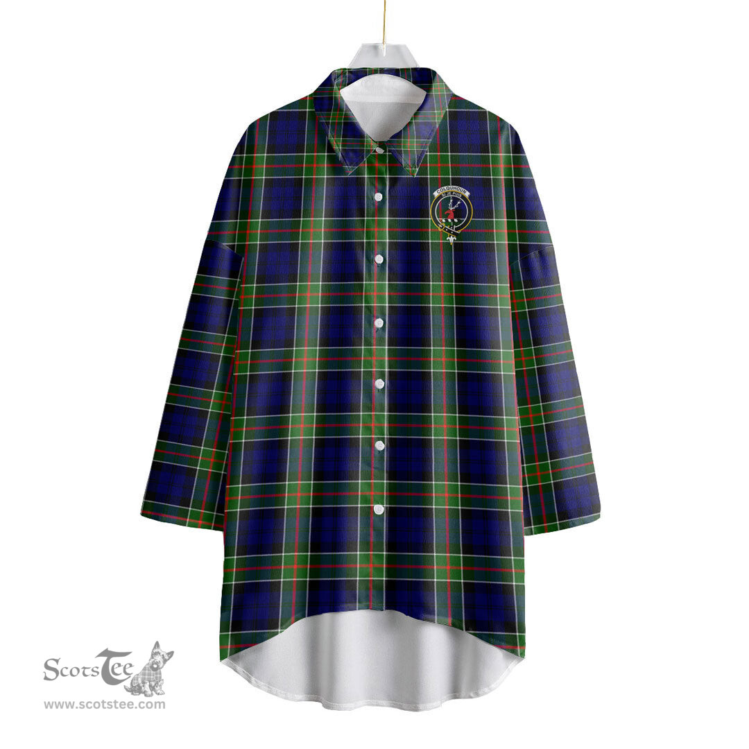 ScotsTee Shop Scottish Colquhoun Modern Clan Crest Tartan Womens Elbow Sleeve Chiffon Shirt