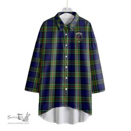 ScotsTee Shop Scottish Colquhoun Modern Clan Crest Tartan Womens Elbow Sleeve Chiffon Shirt