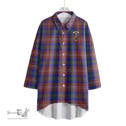 ScotsTee Shop Scottish Chisholm Hunting Modern Clan Crest Tartan Womens Elbow Sleeve Chiffon Shirt