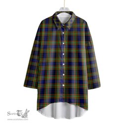 ScotsTee Shop Scottish Clelland Modern Clan Tartan Womens Elbow Sleeve Chiffon Shirt