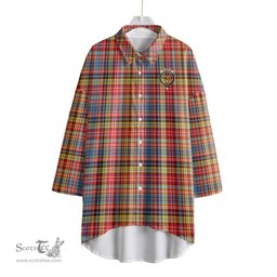 ScotsTee Shop Scottish Drummond of Strathallan Clan Crest Tartan Womens Elbow Sleeve Chiffon Shirt