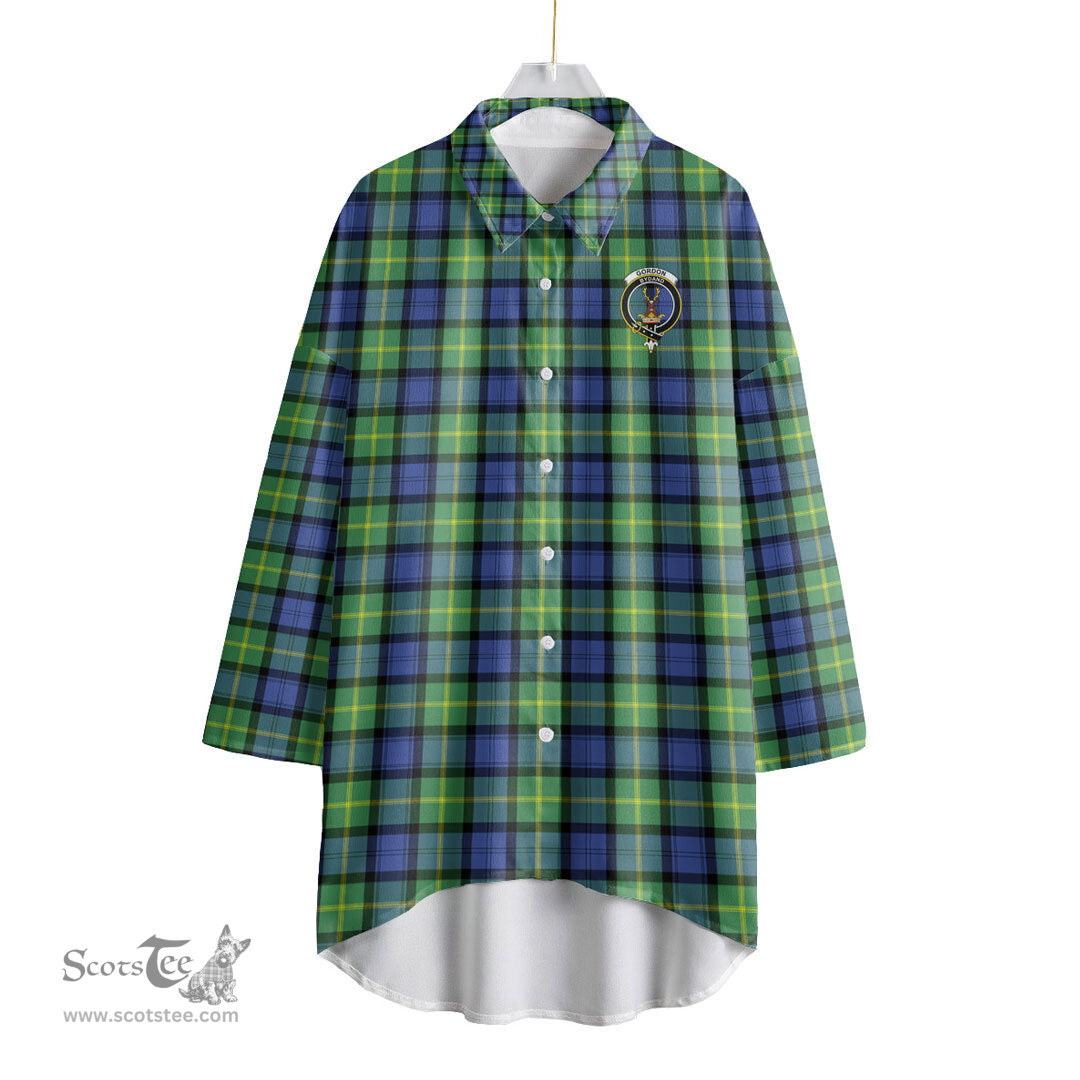 ScotsTee Shop Scottish Gordon Old Ancient Clan Crest Tartan Womens Elbow Sleeve Chiffon Shirt