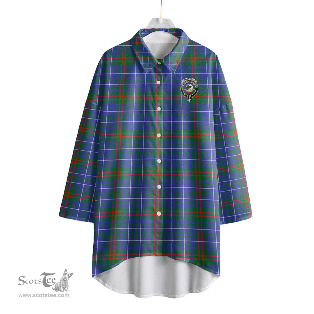 ScotsTee Shop Scottish Edmonstone Clan Crest Tartan Womens Elbow Sleeve Chiffon Shirt