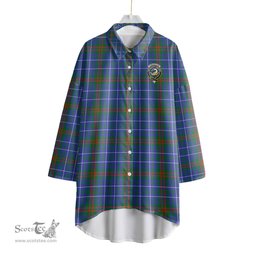 ScotsTee Shop Scottish Edmonstone Clan Crest Tartan Womens Elbow Sleeve Chiffon Shirt