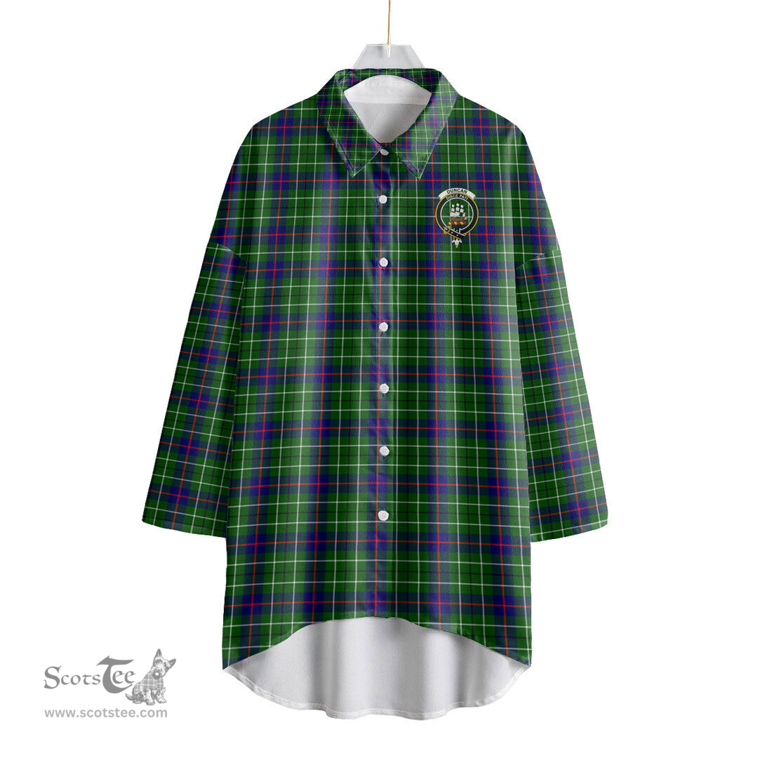 ScotsTee Shop Scottish Duncan Modern Clan Crest Tartan Womens Elbow Sleeve Chiffon Shirt