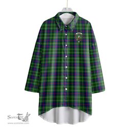 ScotsTee Shop Scottish Duncan Modern Clan Crest Tartan Womens Elbow Sleeve Chiffon Shirt