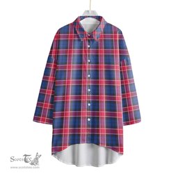 ScotsTee Shop Scottish Graham of Menteith Red Clan Tartan Womens Elbow Sleeve Chiffon Shirt
