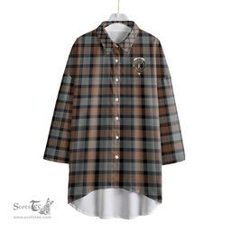 ScotsTee Shop Scottish Gunn Weathered Clan Crest Tartan Womens Elbow Sleeve Chiffon Shirt