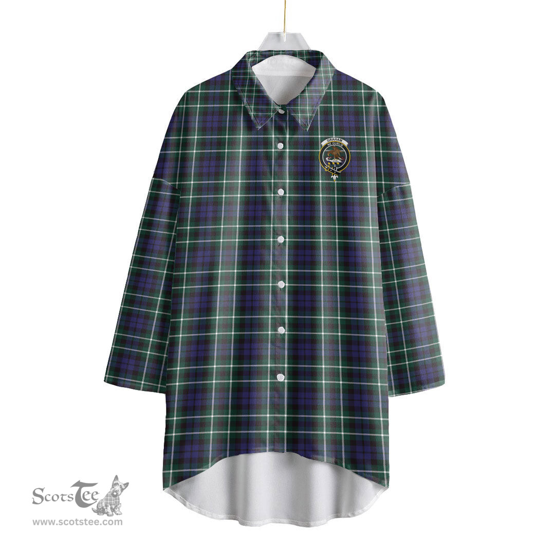 ScotsTee Shop Scottish Graham of Montrose Modern Clan Crest Tartan Womens Elbow Sleeve Chiffon Shirt