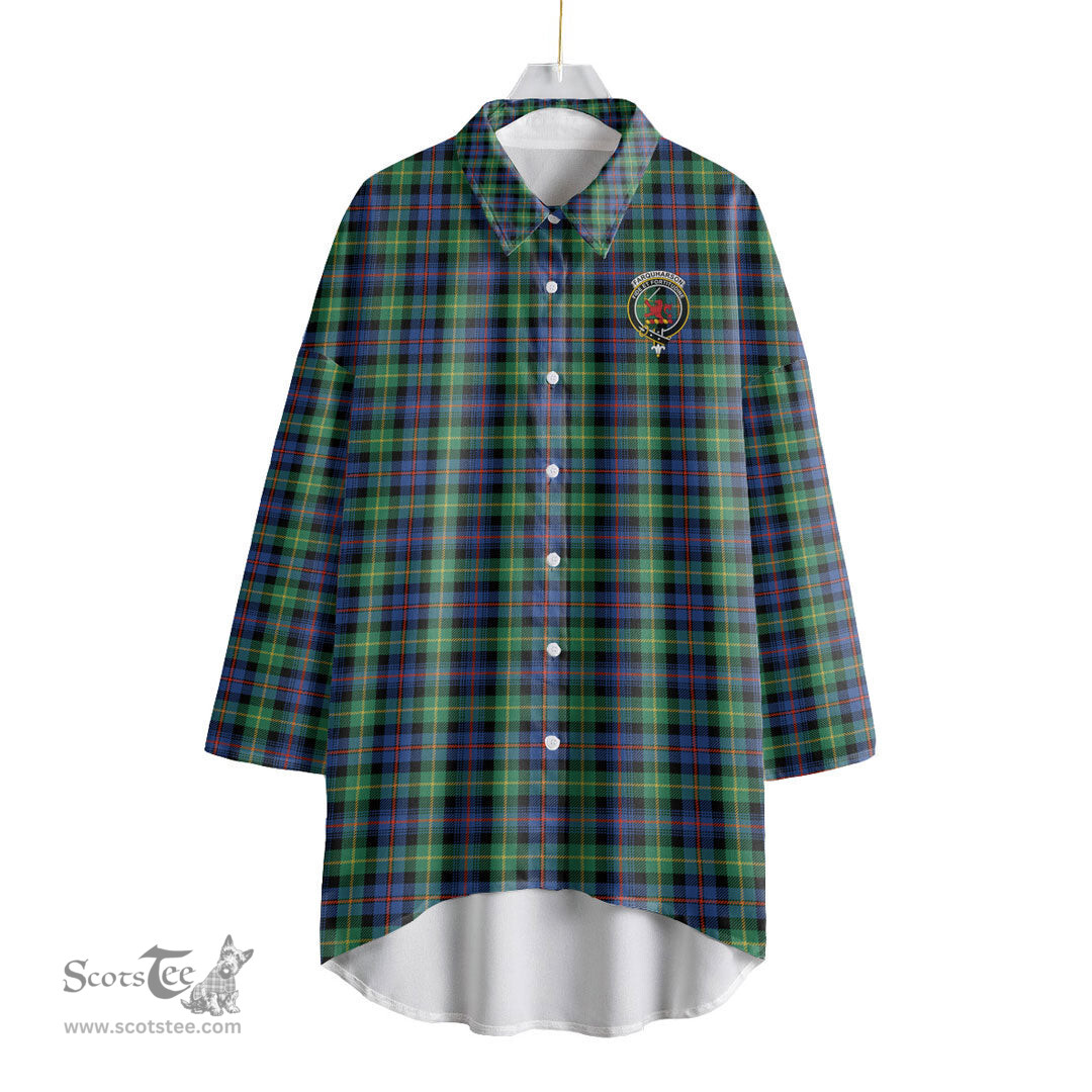 ScotsTee Shop Scottish Farquharson Ancient Clan Crest Tartan Womens Elbow Sleeve Chiffon Shirt
