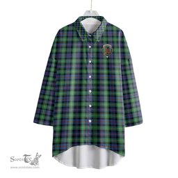 ScotsTee Shop Scottish Farquharson Ancient Clan Crest Tartan Womens Elbow Sleeve Chiffon Shirt