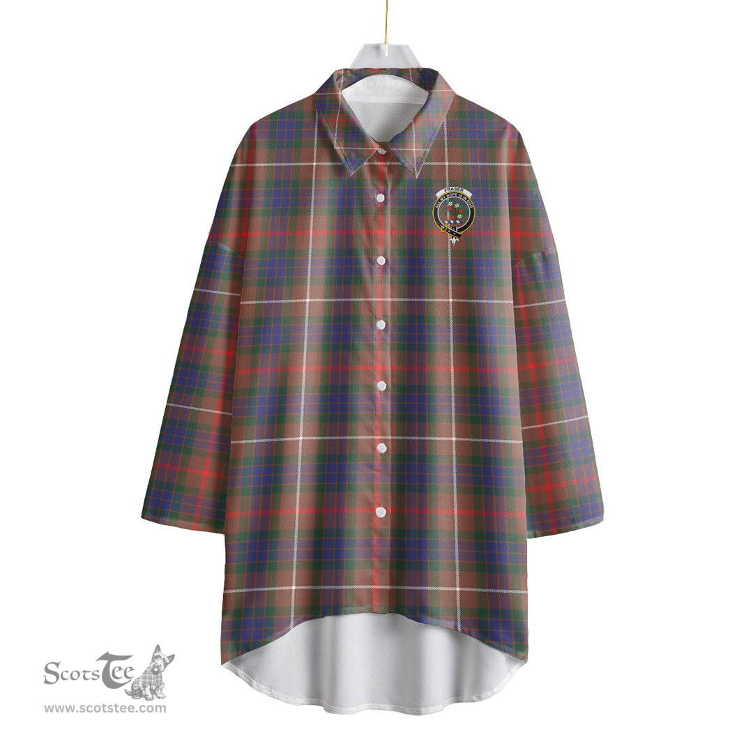 ScotsTee Shop Scottish Fraser Hunting Modern Clan Crest Tartan Womens Elbow Sleeve Chiffon Shirt