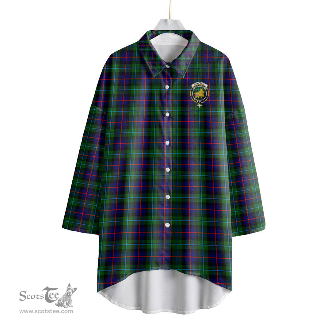 ScotsTee Shop Scottish Campbell of Cawdor Modern Clan Crest Tartan Womens Elbow Sleeve Chiffon Shirt