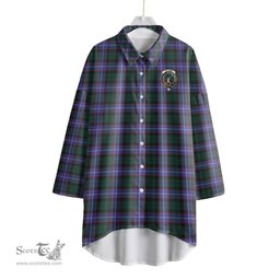 ScotsTee Shop Scottish Guthrie Modern Clan Crest Tartan Womens Elbow Sleeve Chiffon Shirt