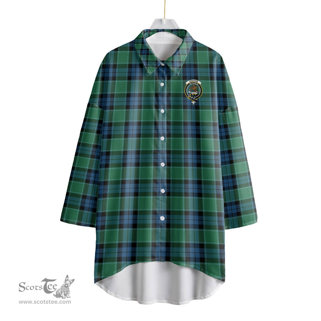ScotsTee Shop Scottish Graham of Menteith Ancient Clan Crest Tartan Womens Elbow Sleeve Chiffon Shirt